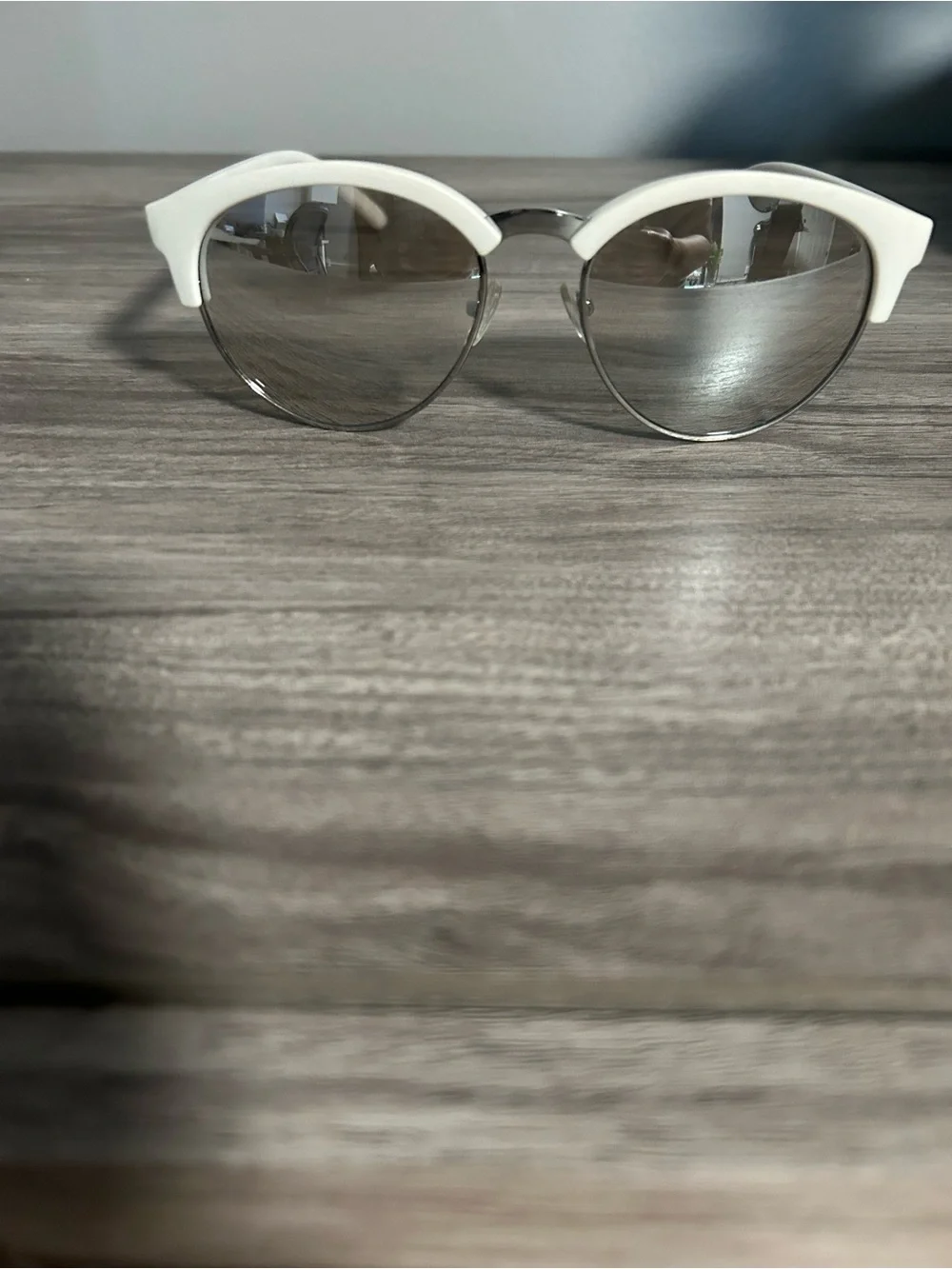 White Top-Trim Round Sunglasses with Gradient Lenses